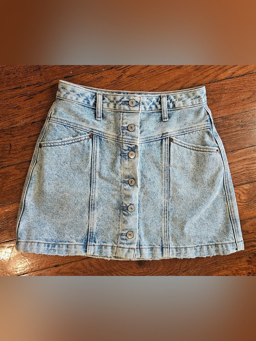 Abercrombie & Fitch Light Wash Button-Front Denim Mini Skirt